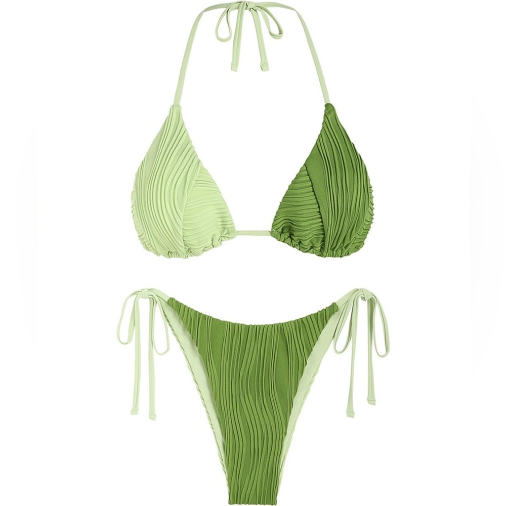ZAFUL Ruched String Bikini Set Swimsuit Ribbed High Cut Women’s Small S